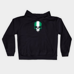 Chaotic Nigerian Flag Splatter Skull Kids Hoodie